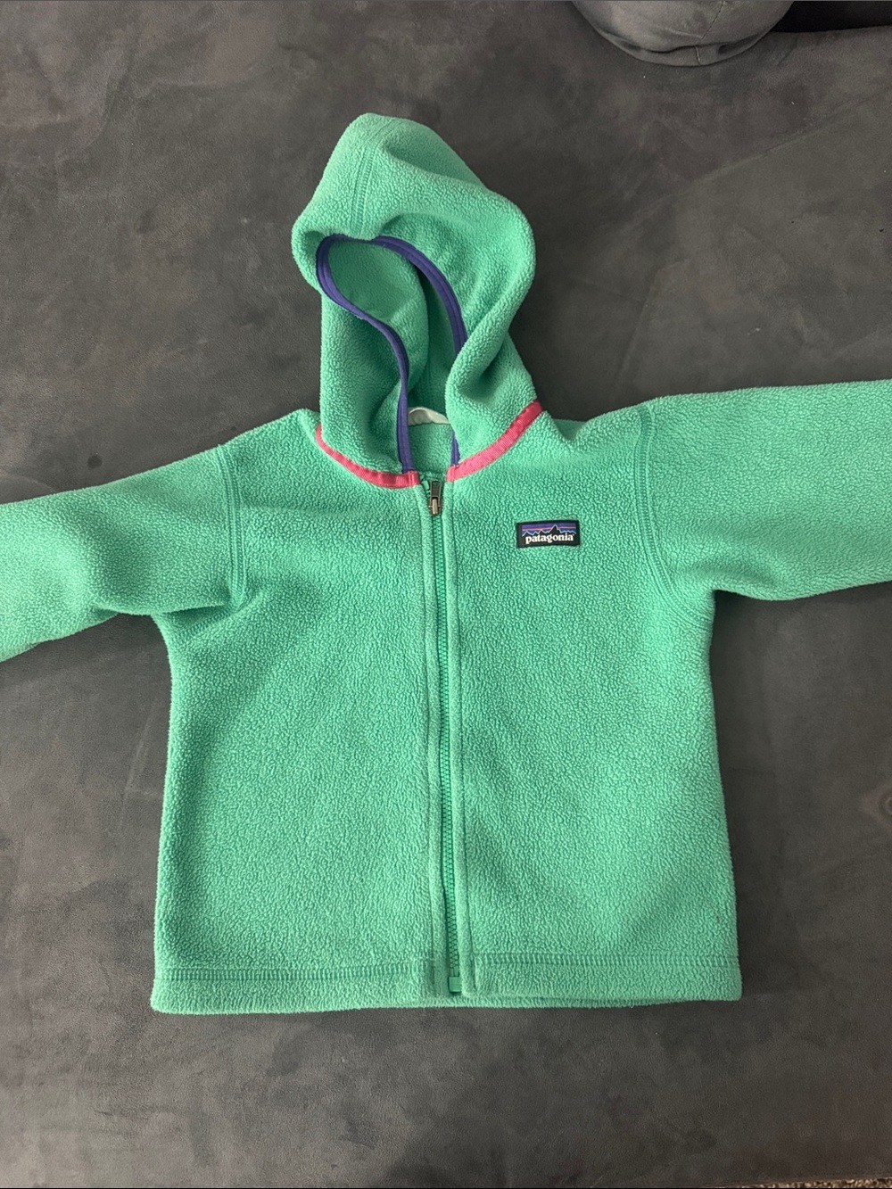 Patagonia Kids Mint Green Hooded Fleece with Pink & Purple Trim